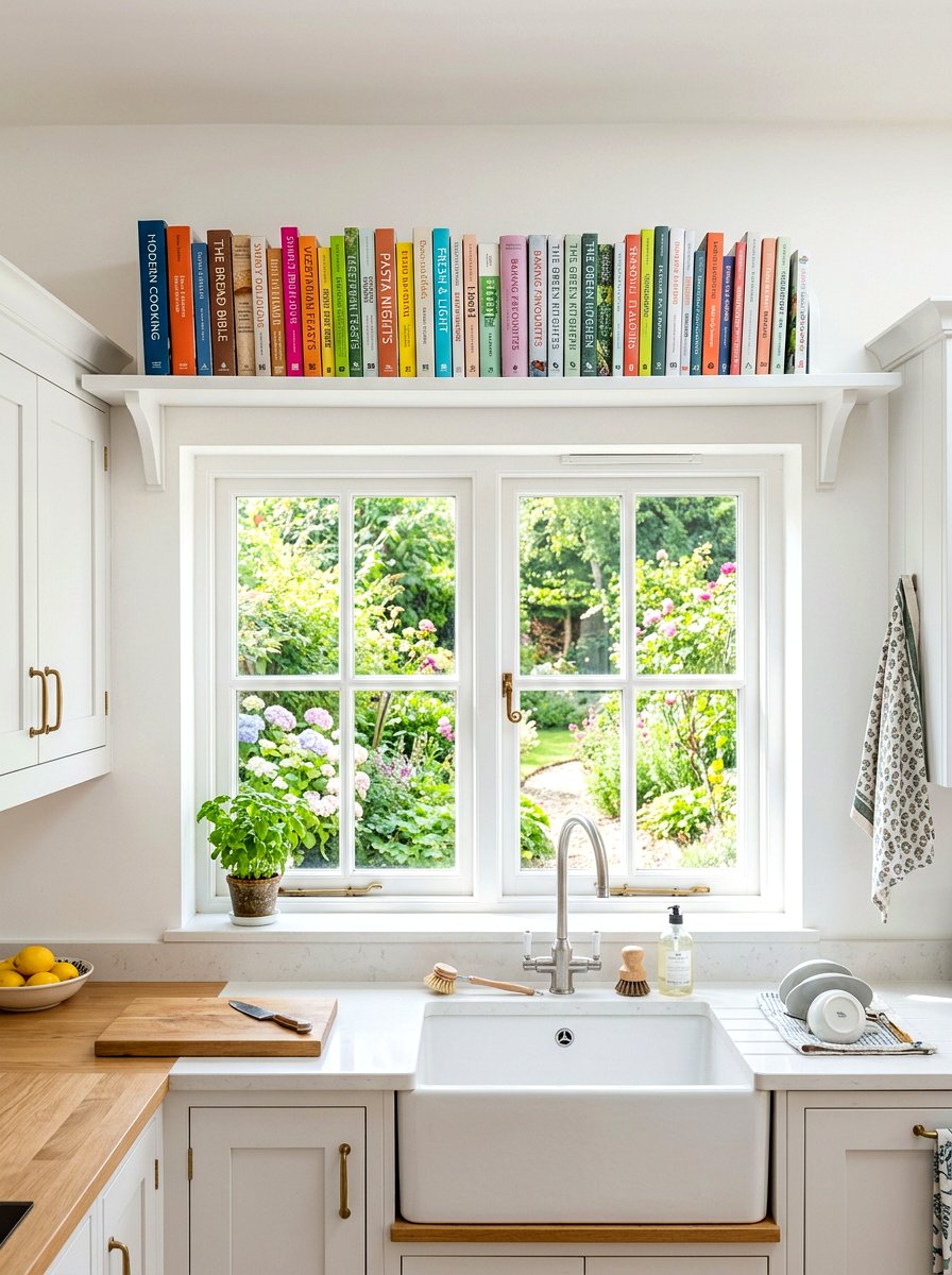 Above The Window Shelf - 30 cookbook kitchen shelf ideas