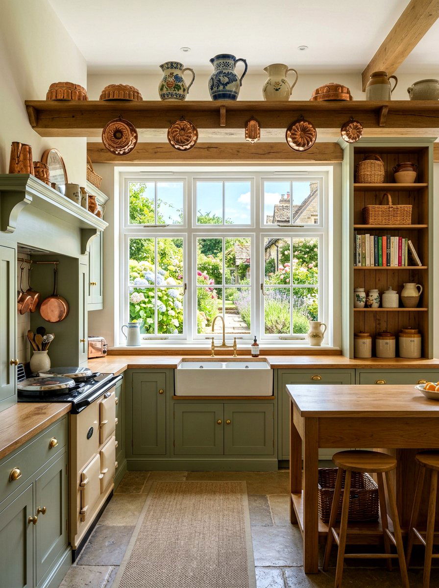 Above Window Shelves - 30 English country kitchen shelf ideas