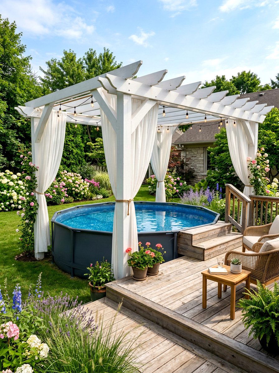 Above ground pool with pergola - 30 budget pool ideas