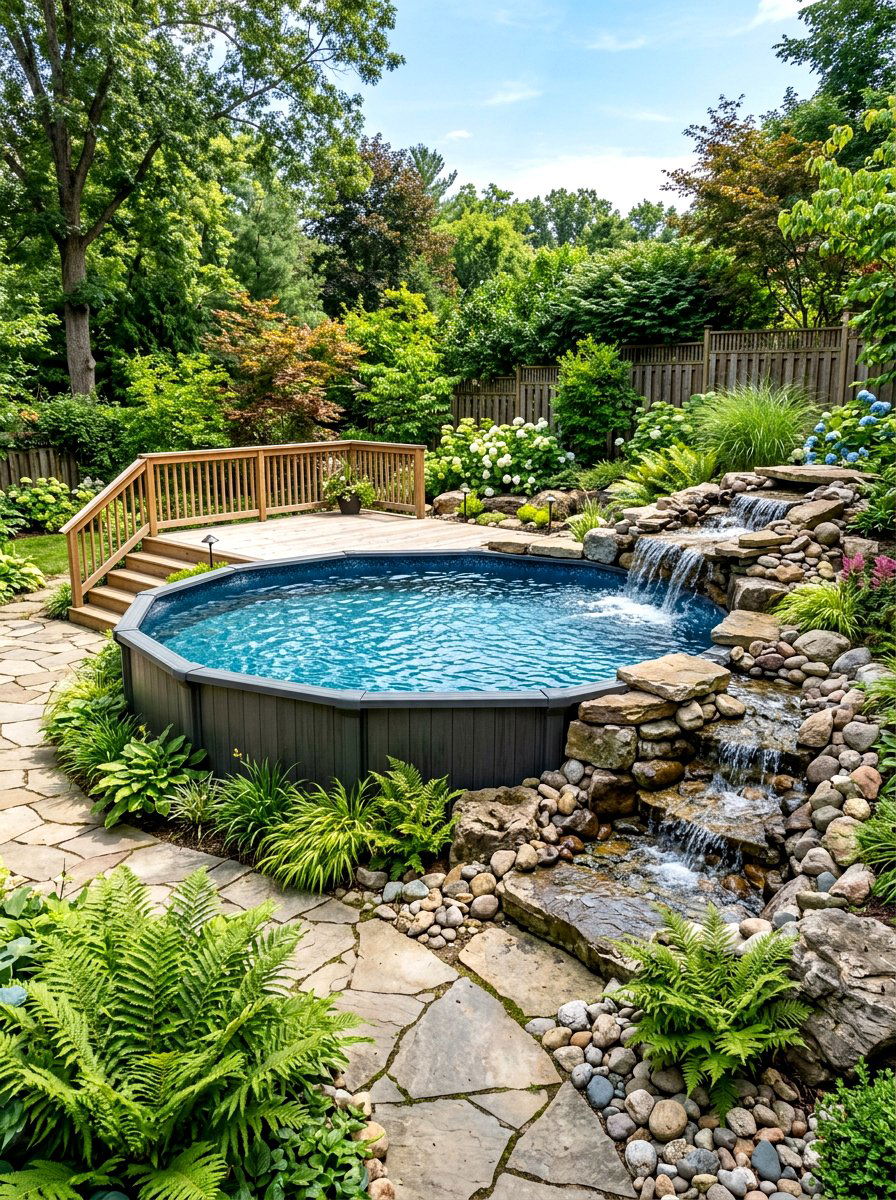 Above ground pool with waterfall - 30 budget pool ideas