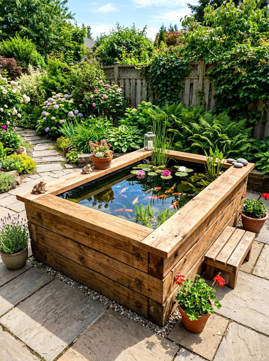 Above ground wooden pond - 30 small pond ideas