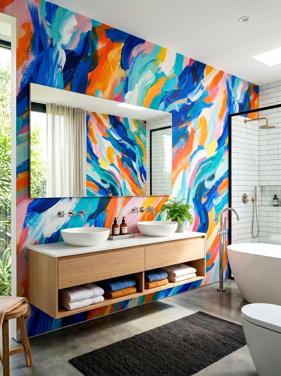 Abstract Art Bathroom - 30 bathroom wallpaper ideas