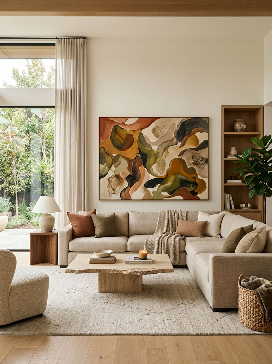 Abstract Art Living Room - 30 organic modern living space ideas