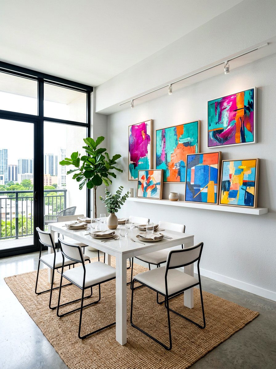 Abstract Art On Floating Ledge - 30 dining room picture ledge ideas