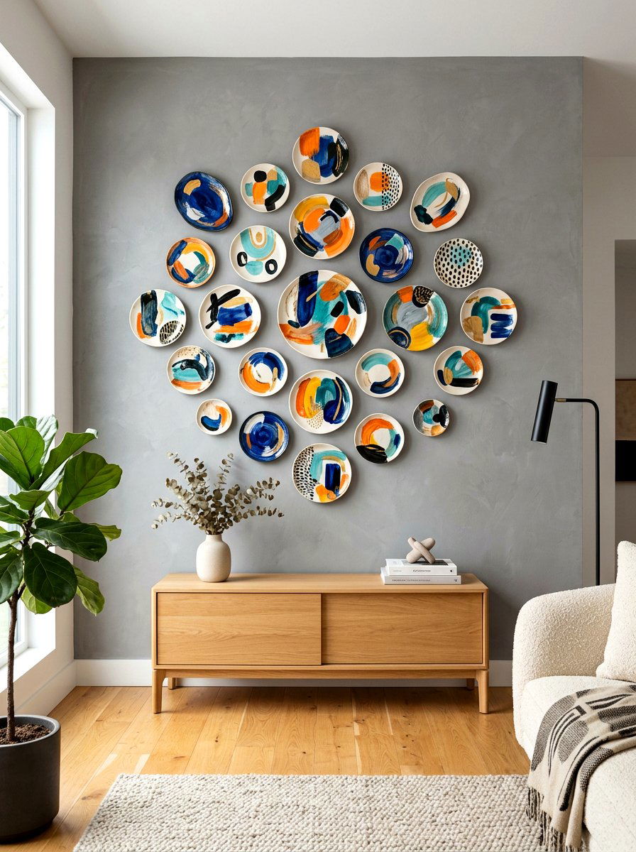 Abstract Art Plate Wall - 30 plate wall dining room ideas