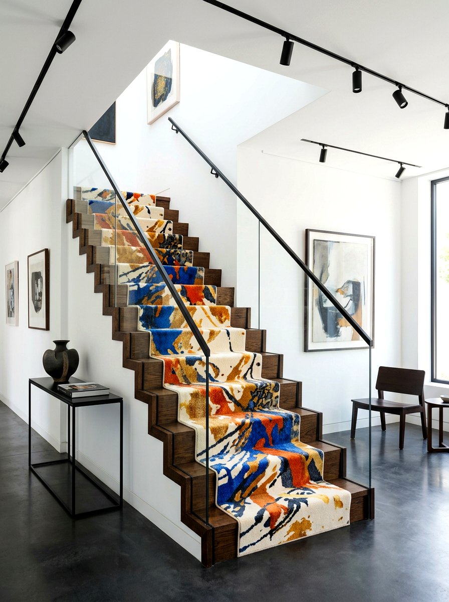 Abstract Art Stair Runner - 30 dramatic stair runner ideas