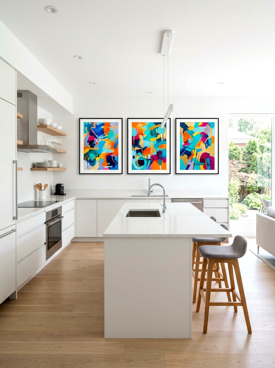 Abstract Art Trio - 30 kitchen wall decor ideas
