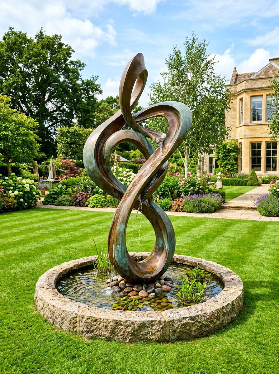 Abstract Bronze Sculpture - 30 outdoor courtyard fountain ideas