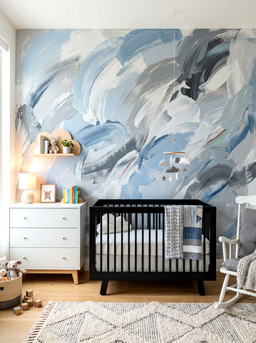 Abstract Brush Stroke Wall - 30 nursery accent wall ideas