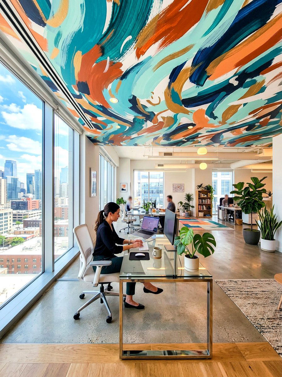 Abstract Brushstroke Modern Office - 30 wallpaper ceiling ideas