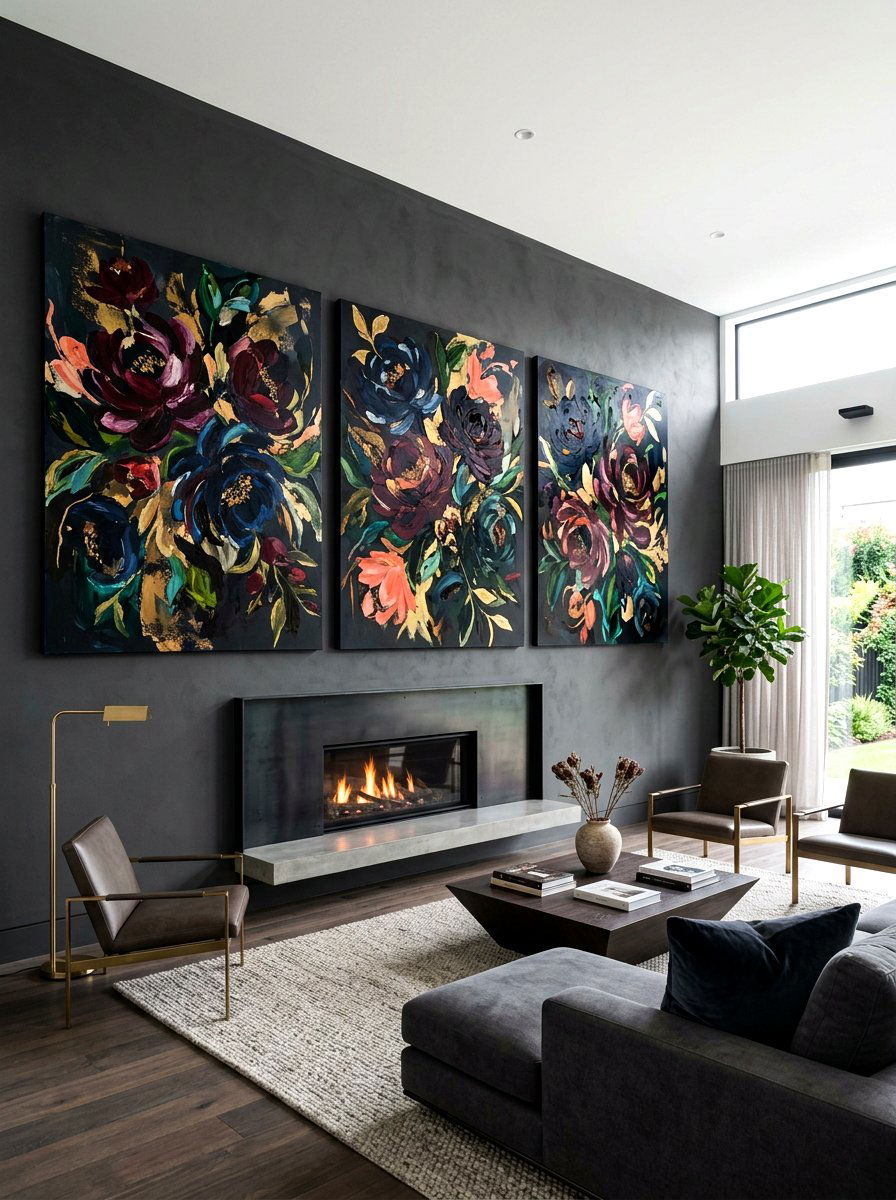Abstract Dark Floral Art - 30 dark floral living room ideas
