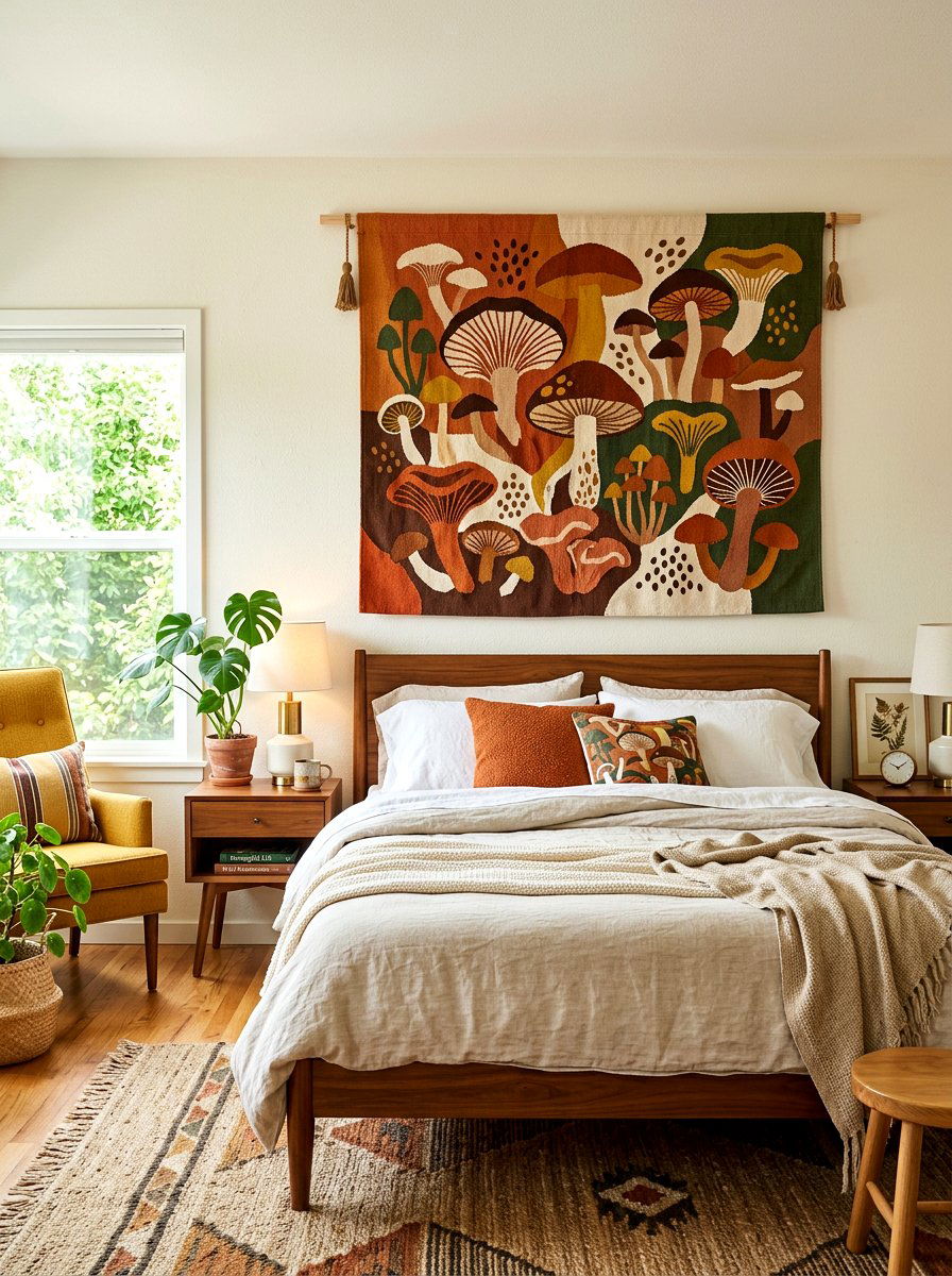 Abstract Fungi Tapestry - 30 mushroom bedroom ideas