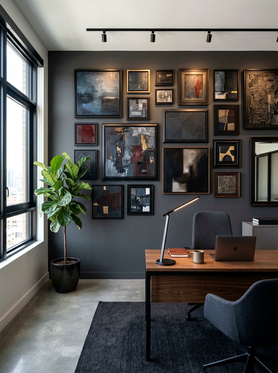 Abstract Gallery Wall - 30 moody editor office ideas