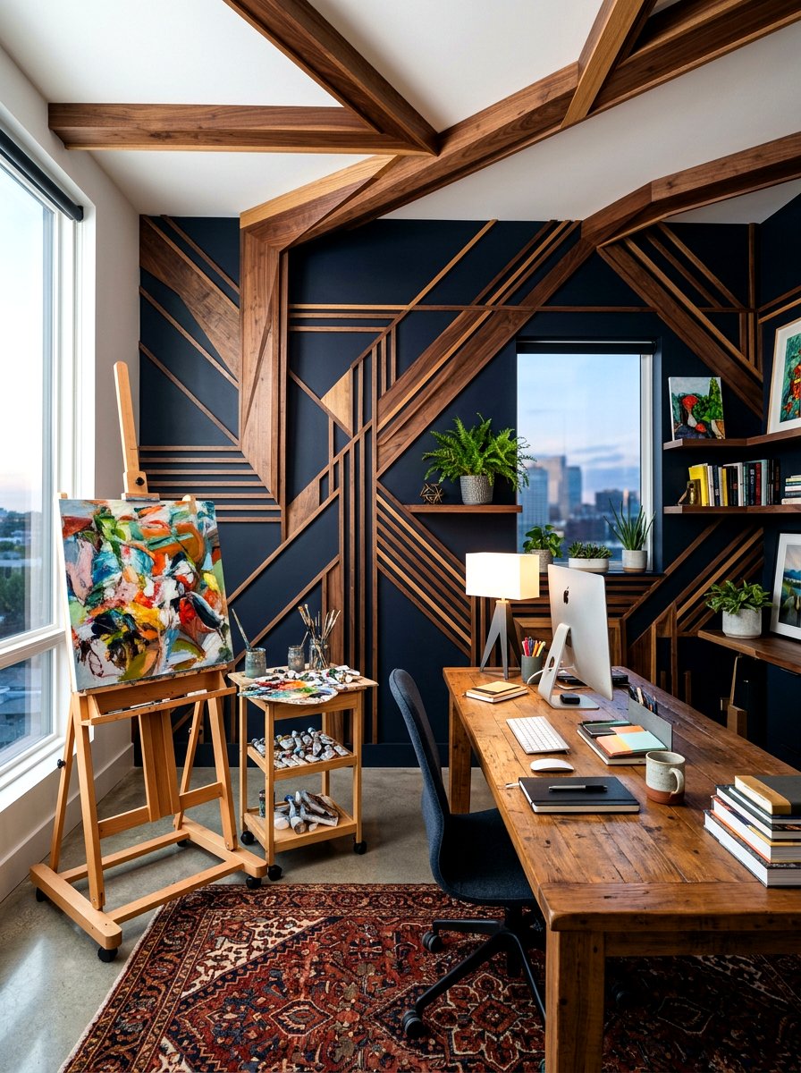 Abstract Geometric Wood Trim - 30 office wall molding ideas