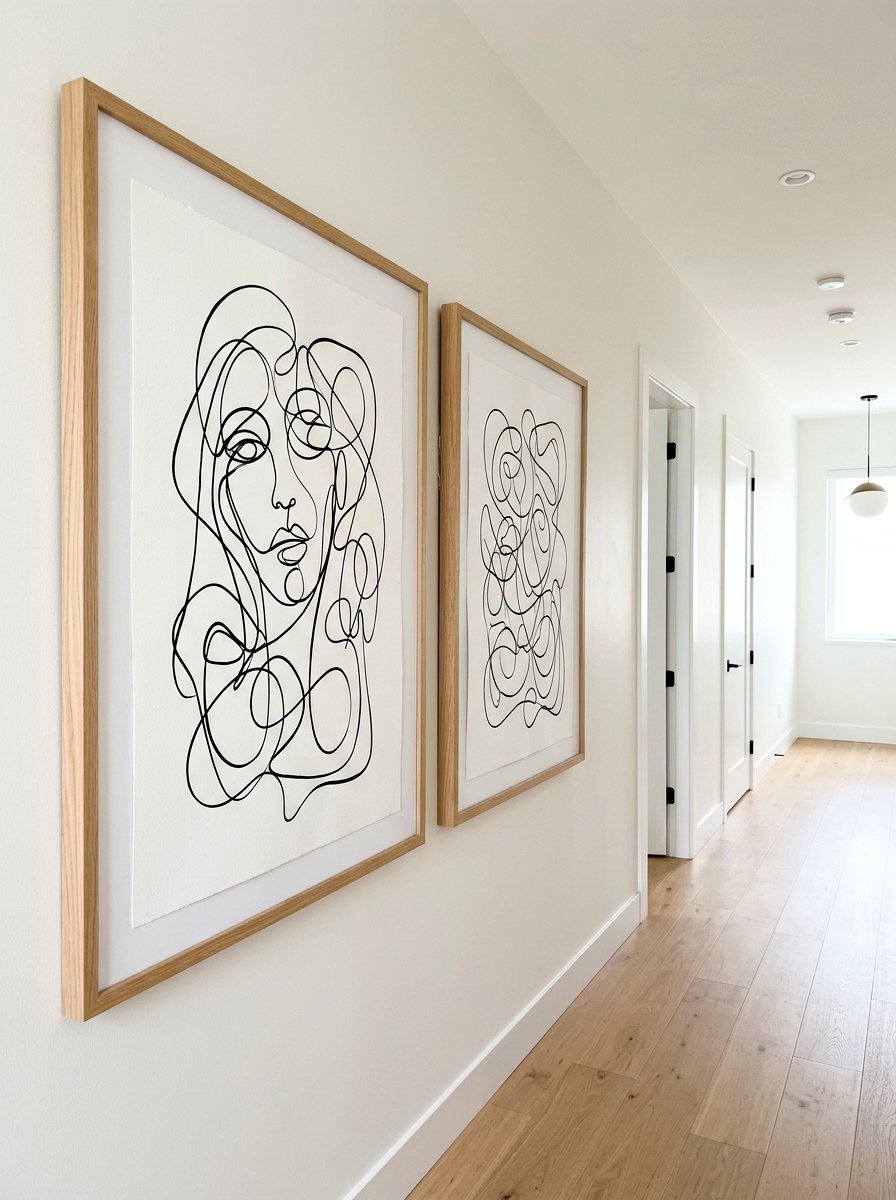 Abstract Line Art Wall - 30 soft minimal apartment ideas