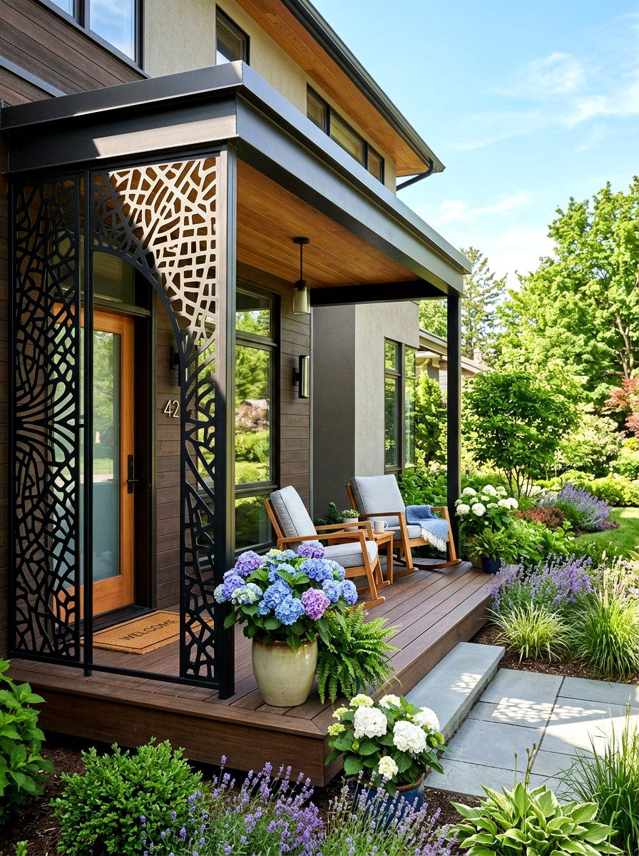 Abstract Metal Panel For Porch - 30 laser cut privacy panel ideas