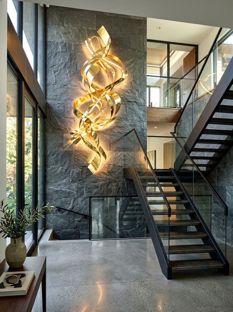 Abstract Metal Sculpture Lighting - 30 stairway chandelier ideas