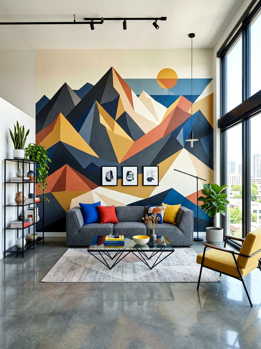 Abstract Mountain Wall Art - 30 landscape mural wall ideas