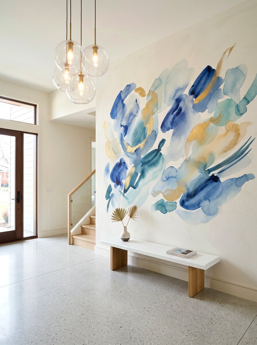 Abstract Mural Art - 30 foyer accent wall ideas
