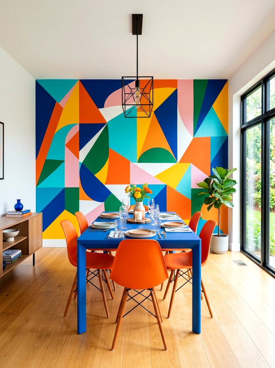 Abstract Mural Colorful Dining Set - 30 eclectic dining room ideas