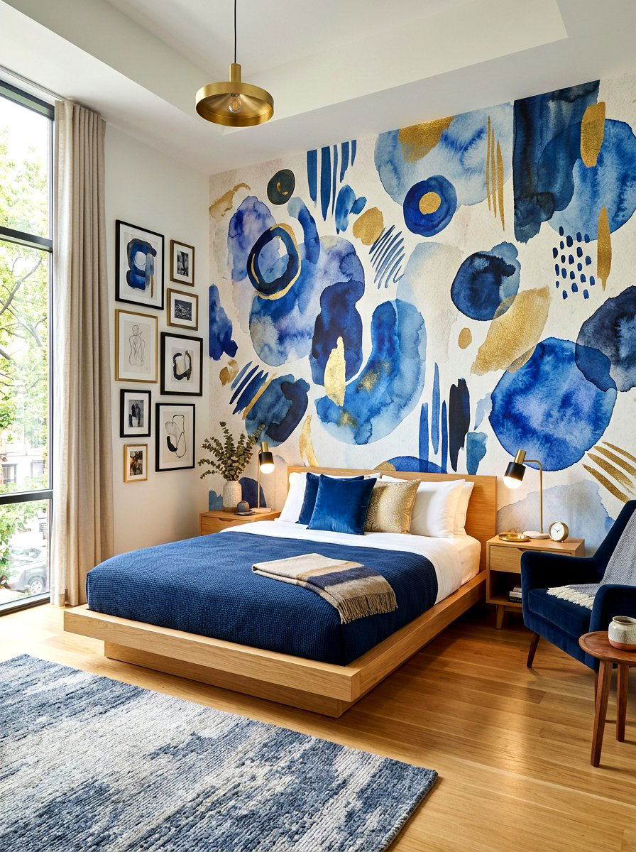 Abstract Mural Wall - 30 bedroom accent wall ideas