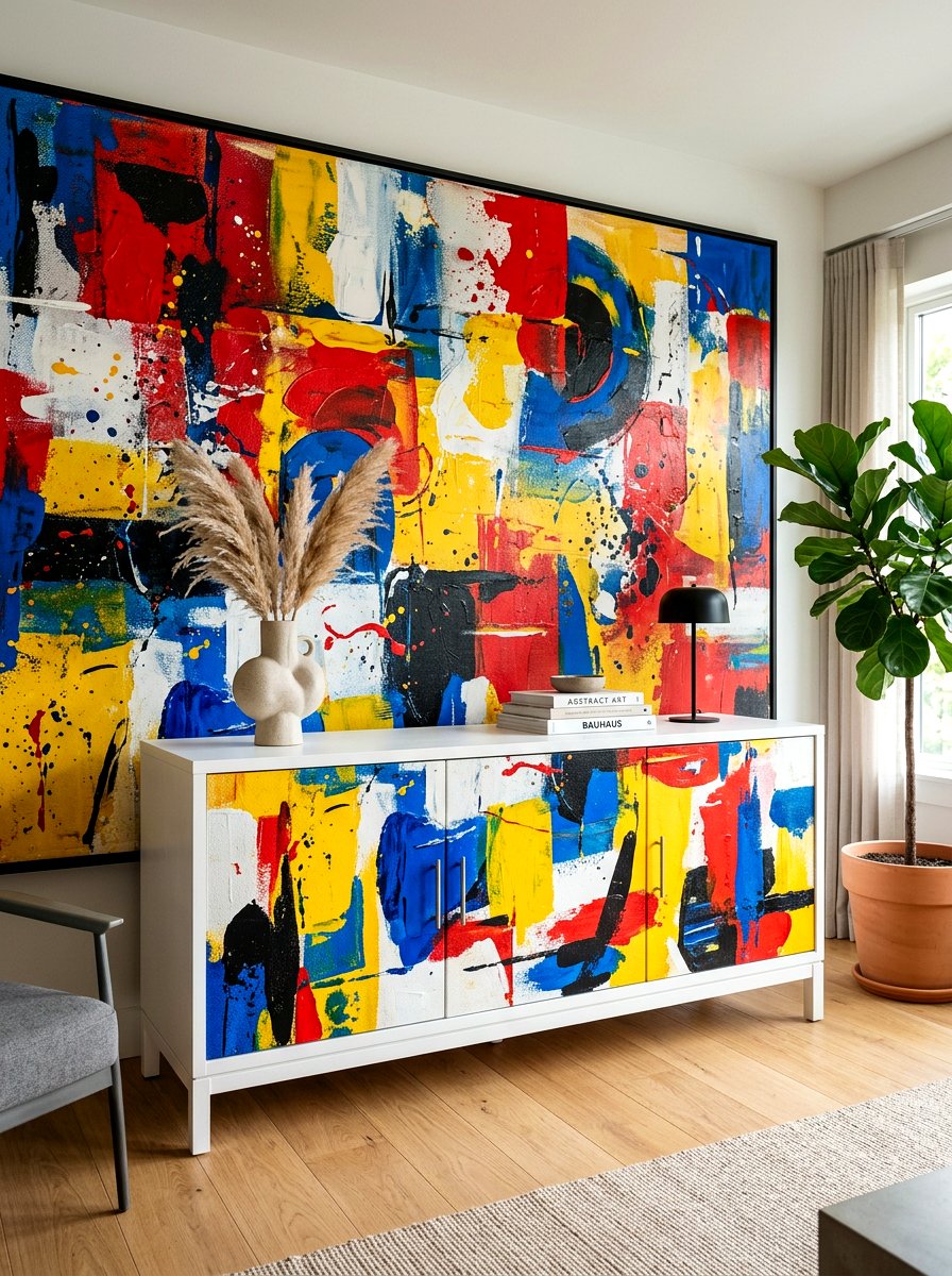 Abstract Painting Sideboard - 30 sideboard decor ideas