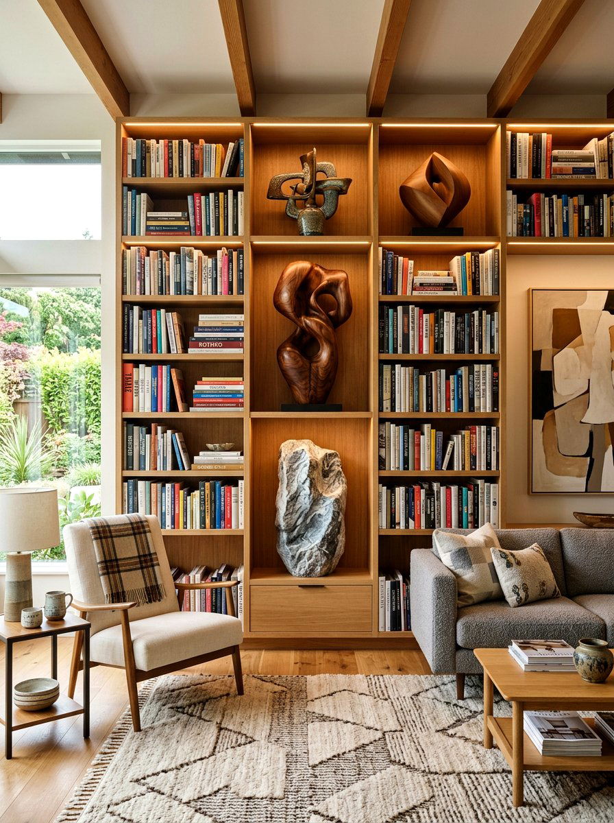 Abstract Sculpture Display - 30 bookcase decor ideas