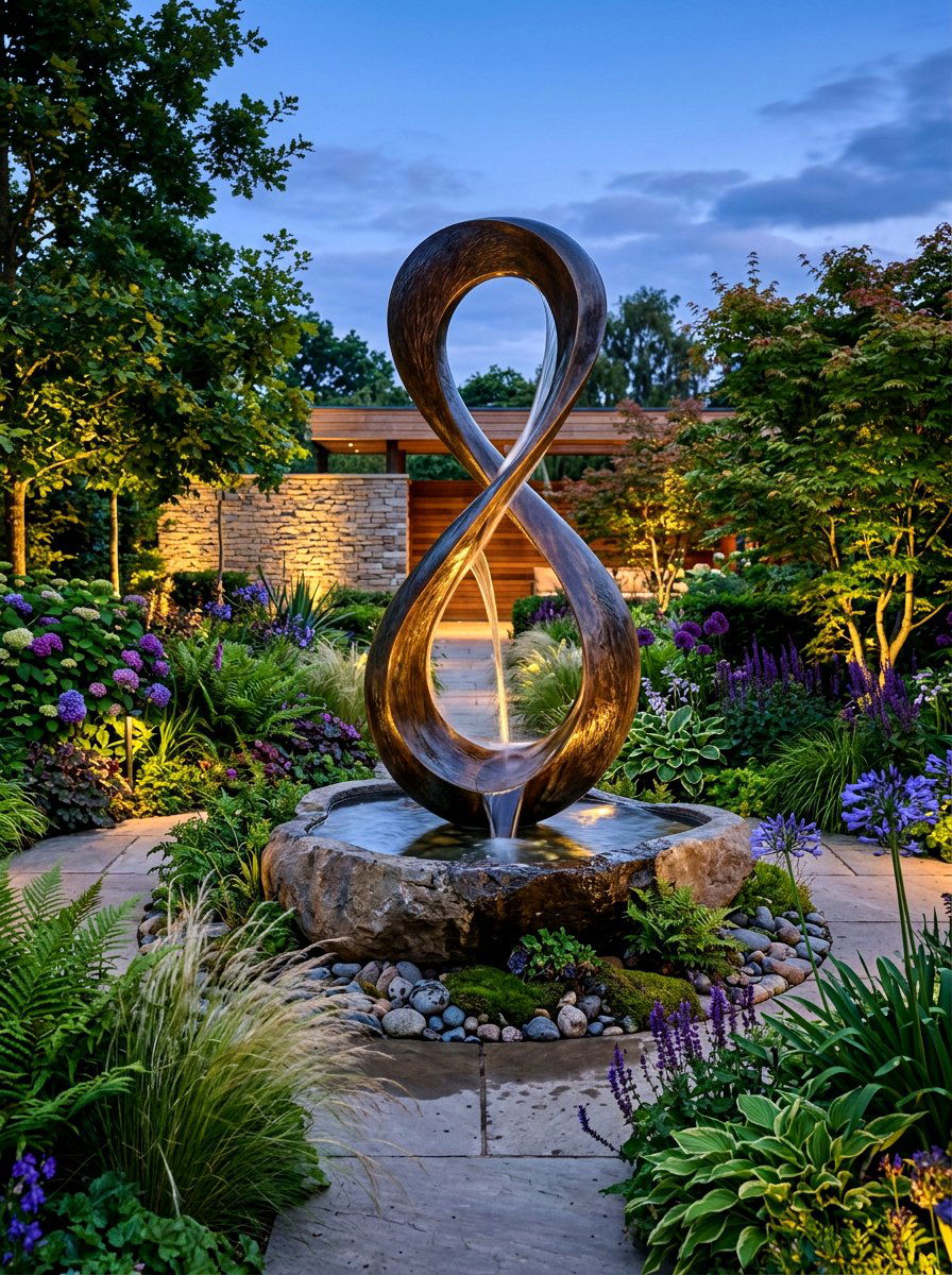 Abstract Sculpture Fountain - 30 garden fountain ideas