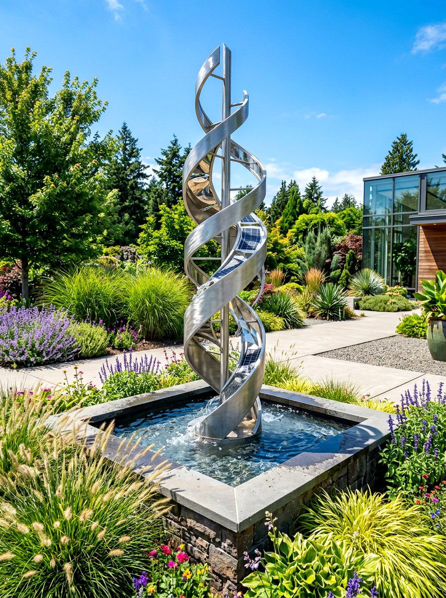 Abstract Solar Sculpture Fountain - 30 solar fountain ideas