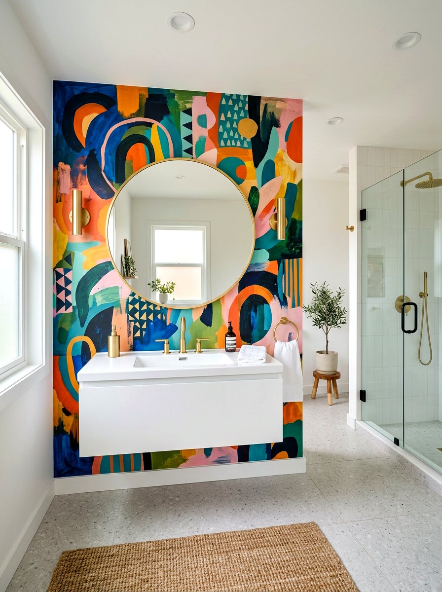 Abstract Wall Mural - 30 maximalist bathroom ideas