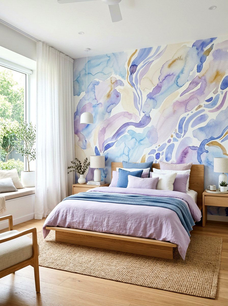 Abstract Watercolor Mural - 30 mural wallpaper bedroom aesthetic ideas