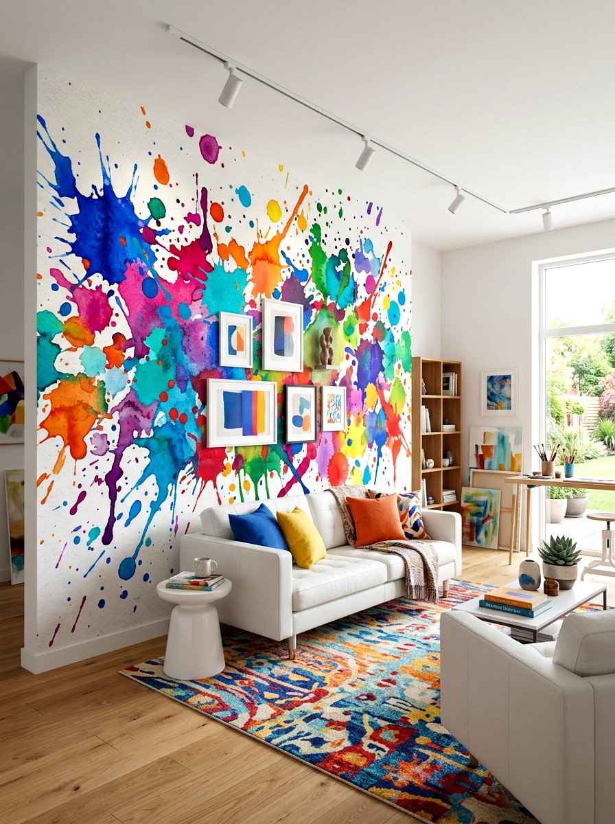 Abstract Watercolor Splatter Wall Mural - 30 mural kids bedroom ideas