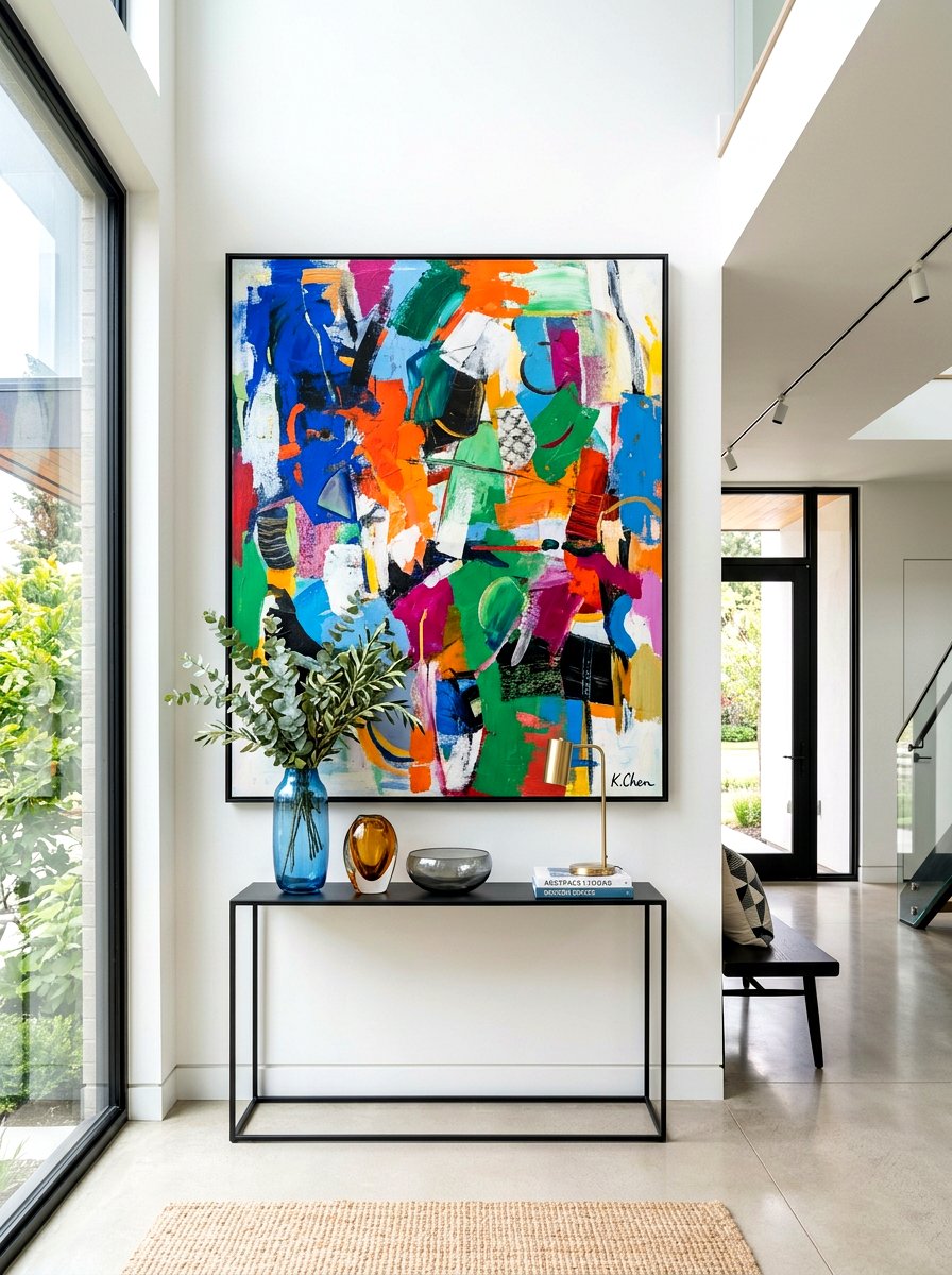 Abstract art entryway display - 30 hallway console styling ideas