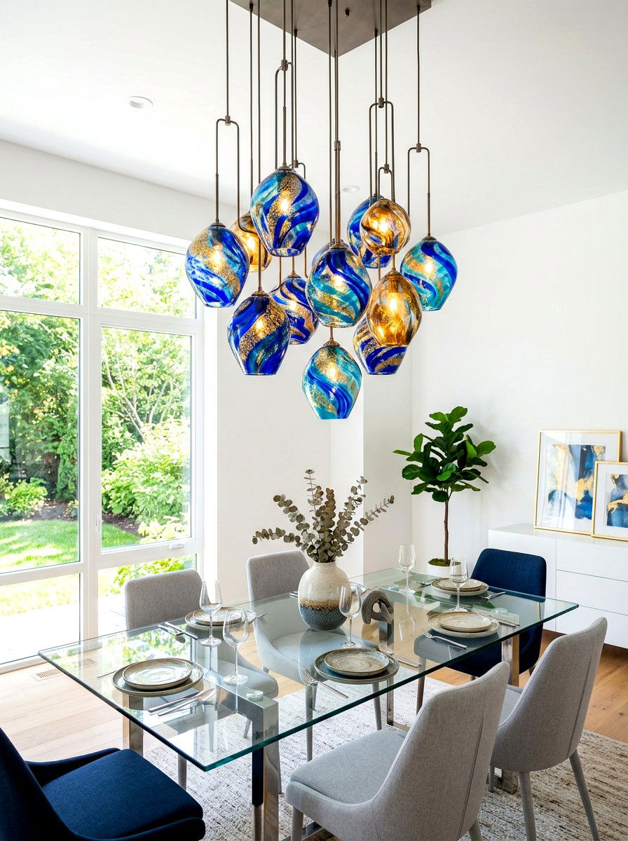 Abstract art glass pendant - 30 dramatic pendant cluster ideas