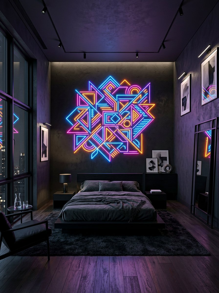 Abstract art light installation bedroom - 30 futuristic glam bedroom ideas