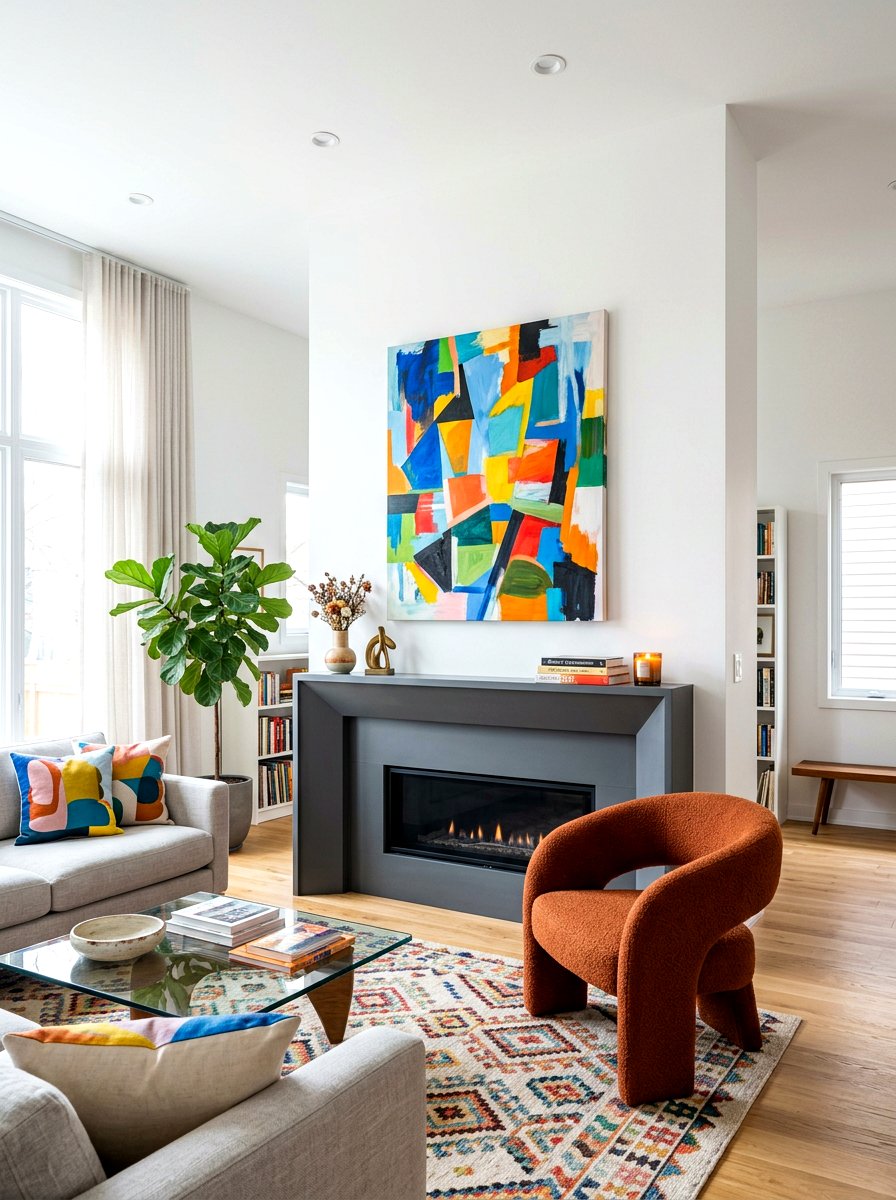 Abstract art mantel - 30 mantel shelfie ideas