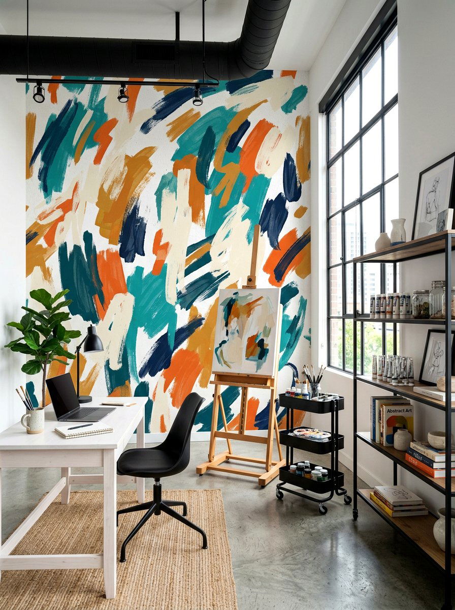 Abstract art wallpaper studio - 30 wallpaper accent wall ideas