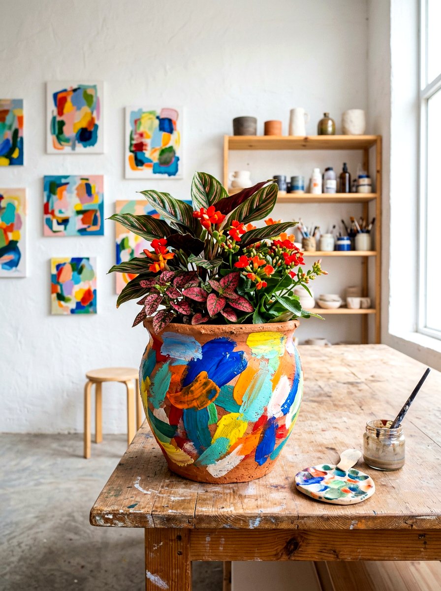Abstract clay pot - 30 painted flower pot ideas