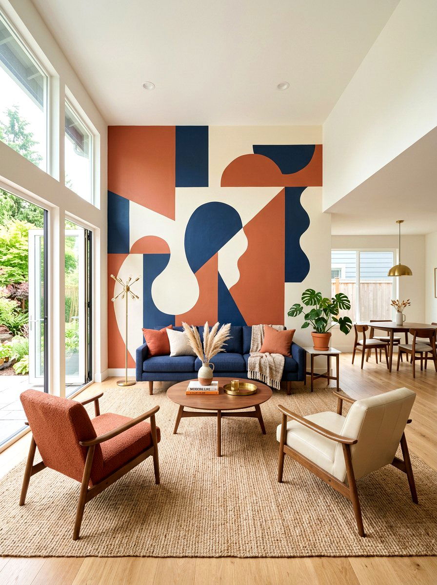 Abstract color block mural - 30 long wall decor ideas
