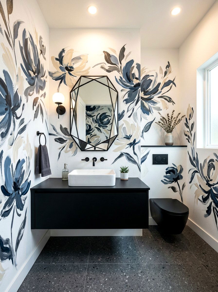Abstract floral wallpaper - 30 floral wallpaper powder room ideas