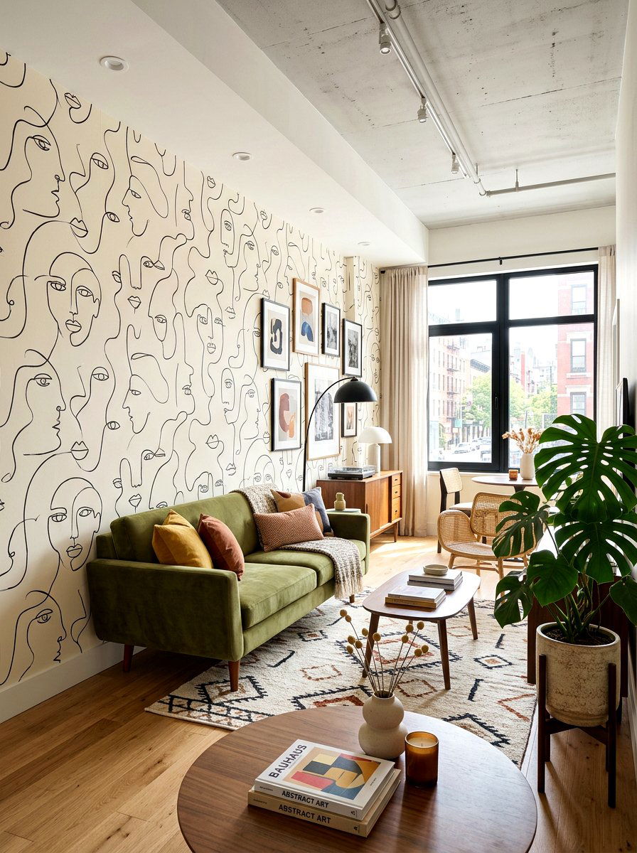 Abstract line art wallpaper - 30 rental safe wallpaper ideas