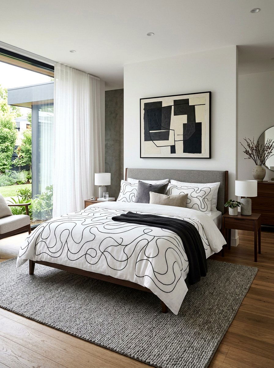 Abstract line bedding - 30 embroidered bedding ideas