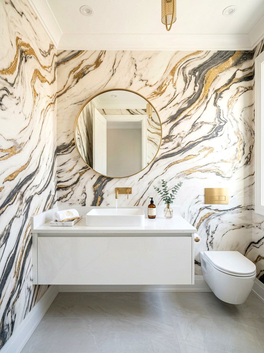 Abstract marble wallpaper - 30 jewel box powder room wallpaper ideas