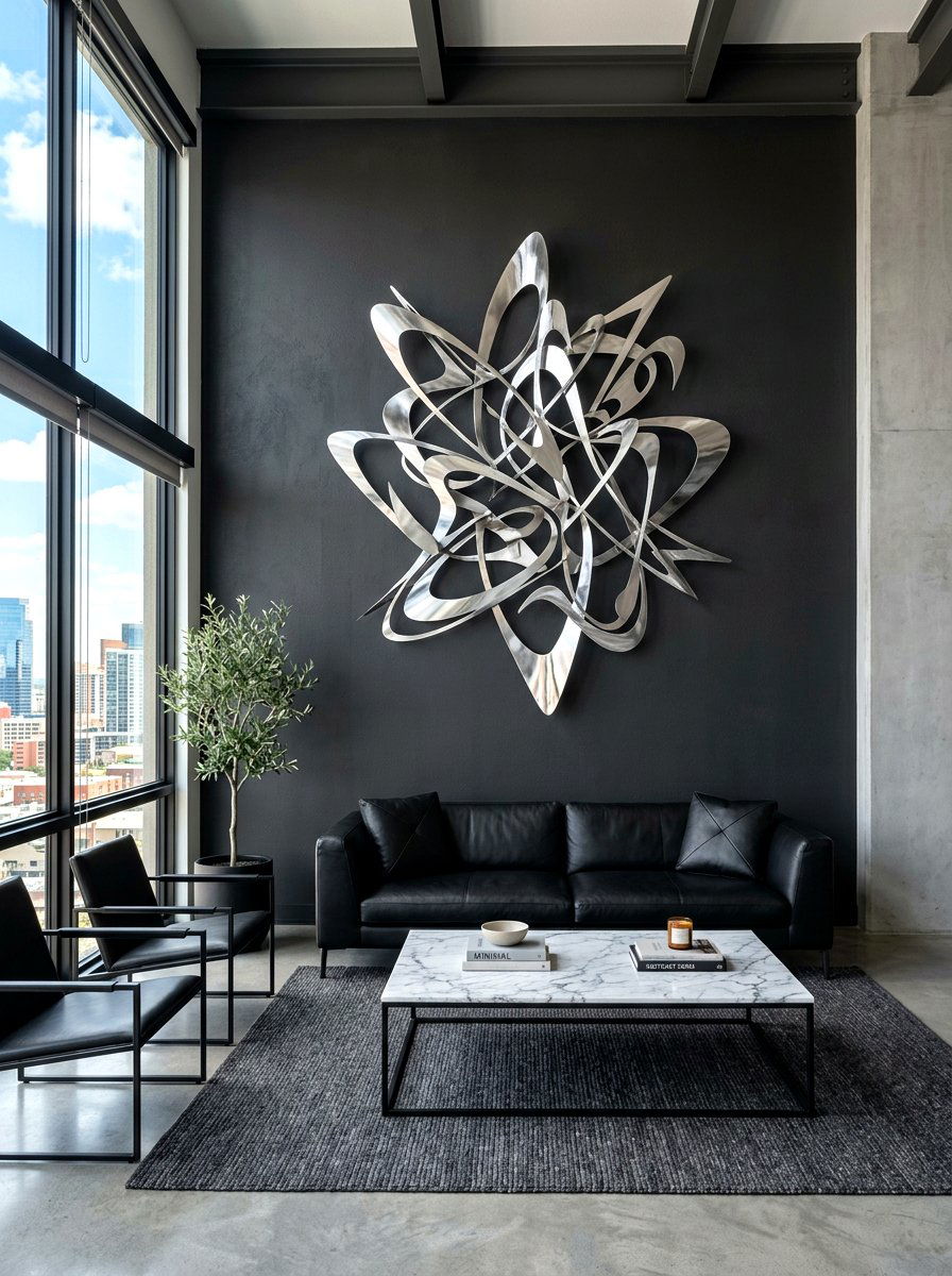 Abstract metal sculpture - 30 living room wall decor ideas