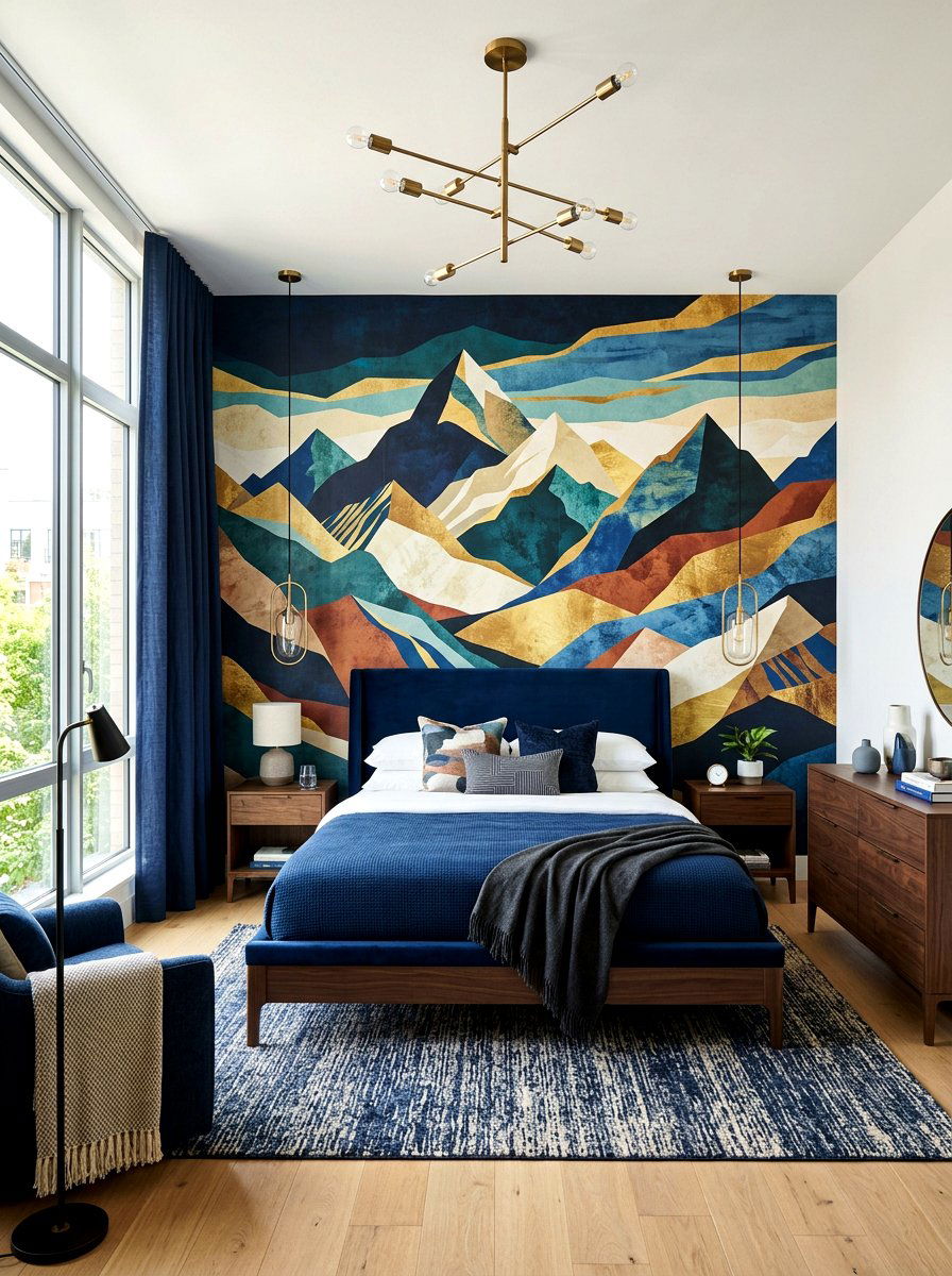 Abstract mountain wall mural - 30 landscape mural bedroom ideas