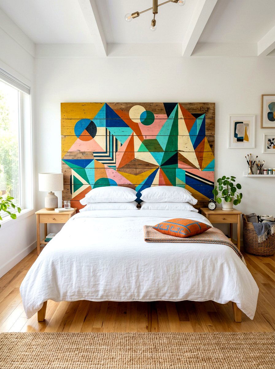 Abstract painted wood headboard - 30 sculptural headboard ideas
