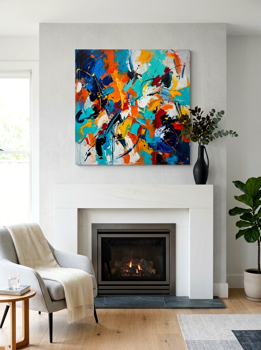 Abstract painting mantel - 30 mantel decor ideas