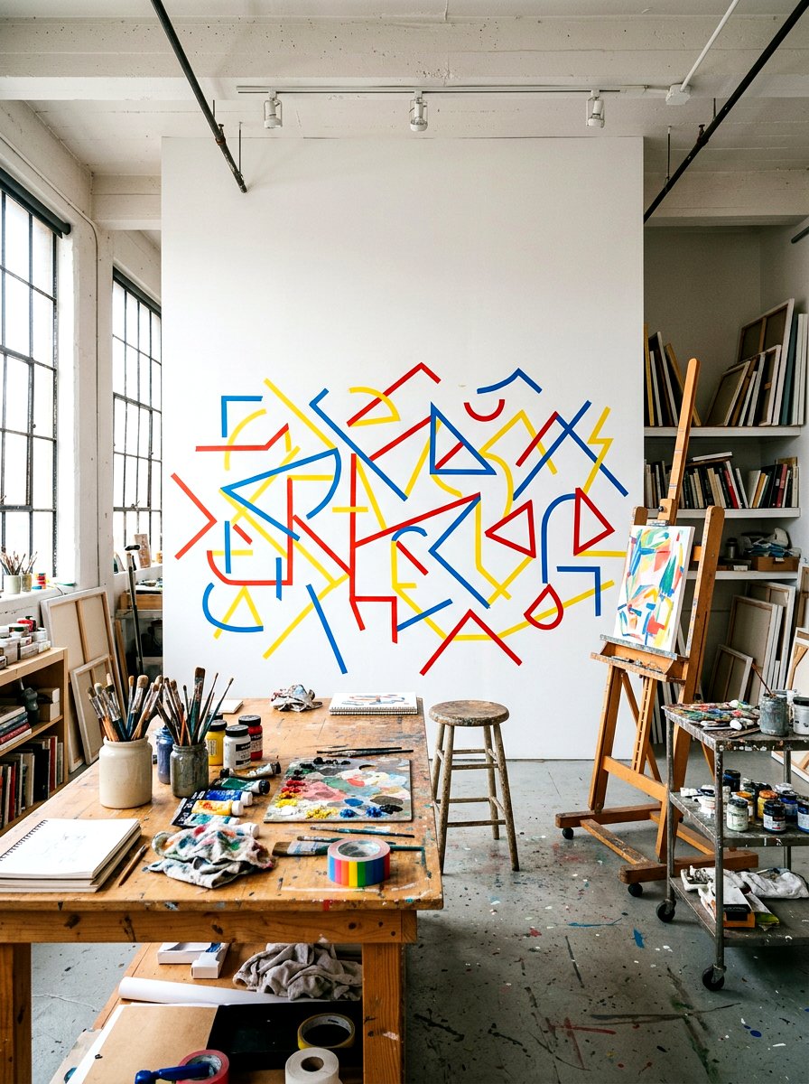 Abstract tape shapes - 30 tape wall art display ideas