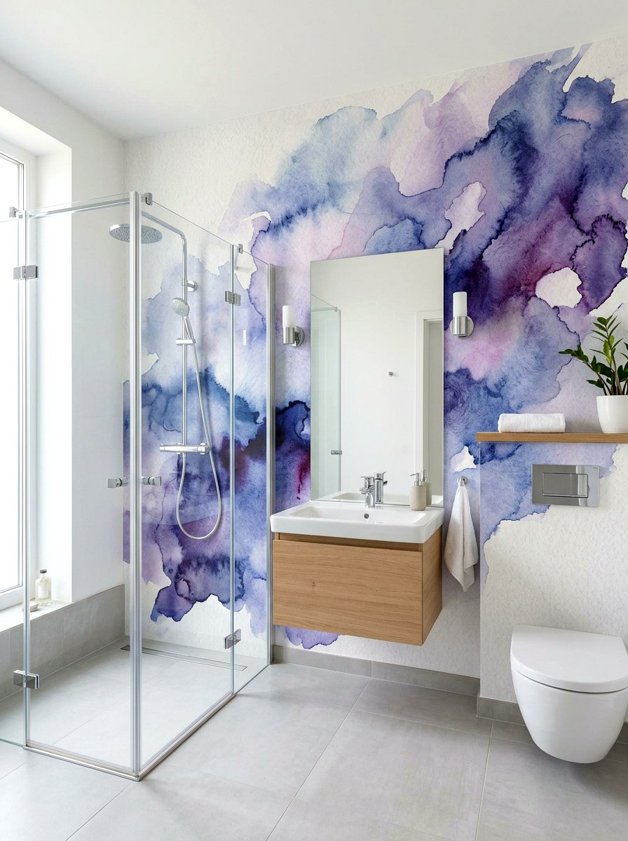 Abstract watercolor bathroom mural - 30 mural bathroom ideas