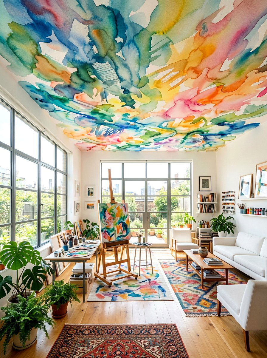 Abstract watercolor ceiling mural - 30 ceiling mural ideas